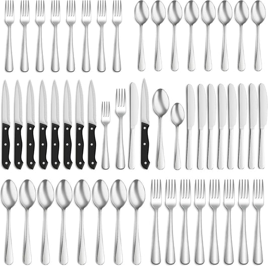 48-Piece Stainless Steel Cutlery Set | Service for 8 with Steak Knives