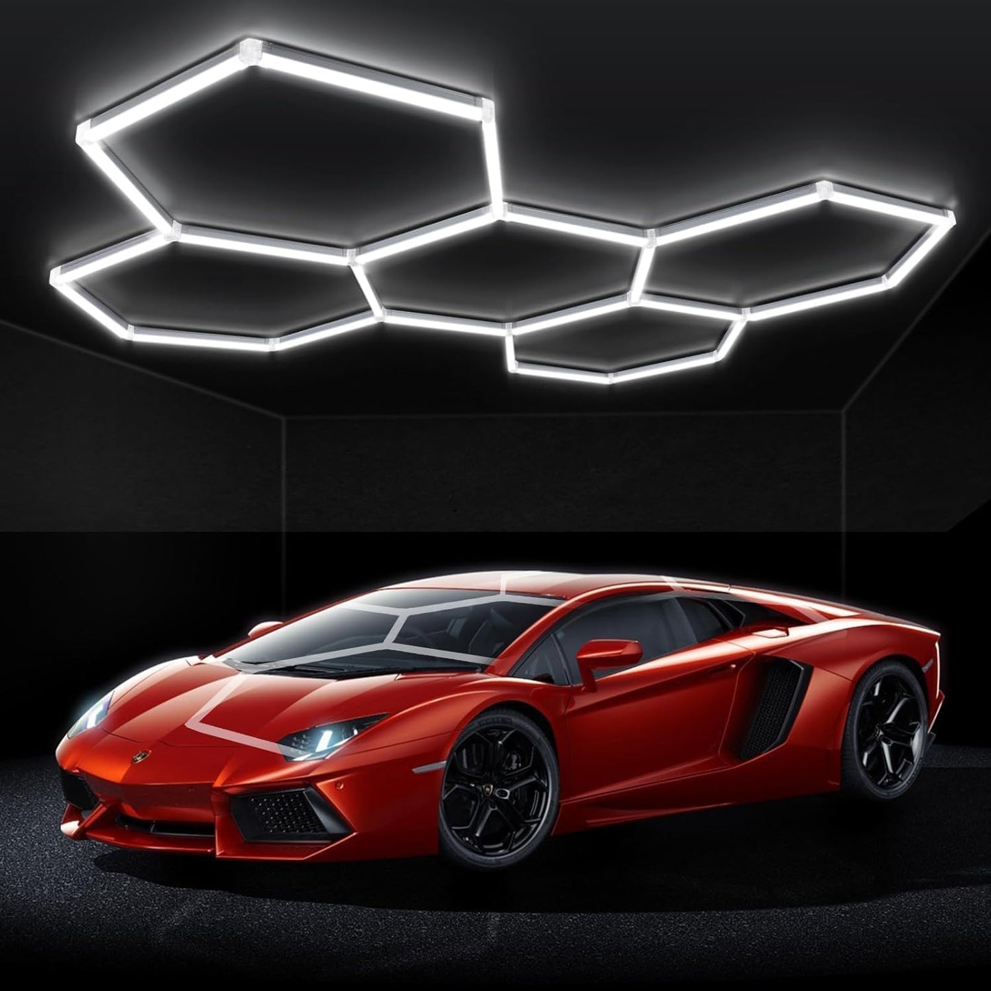 TONGLIN Hexagon Garage Light, 14 Grids 680W 81600 Lumens Hexagon Led Garage Light with Rectangle Frame 6500K for Garage, Basement, Warehouse, Auto Beauty Shop, Car Detailing Shop