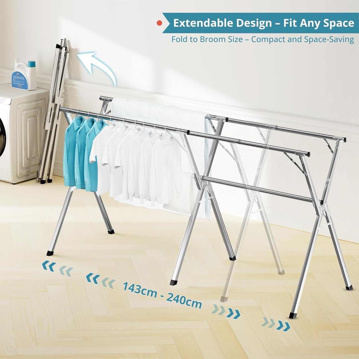 Heavy-Duty Collapsible Clothes Drying Rack | Extendable Stainless Steel