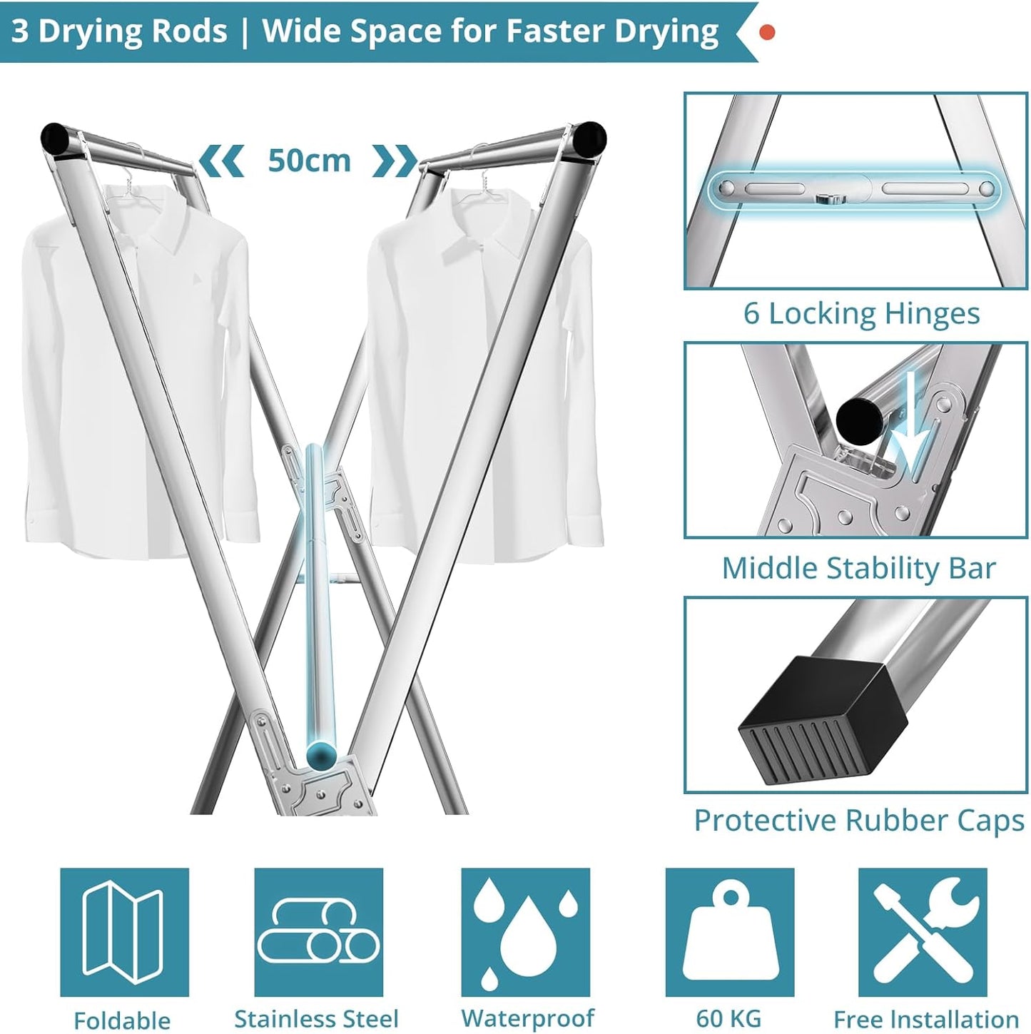 Heavy-Duty Collapsible Clothes Drying Rack | Extendable Stainless Steel