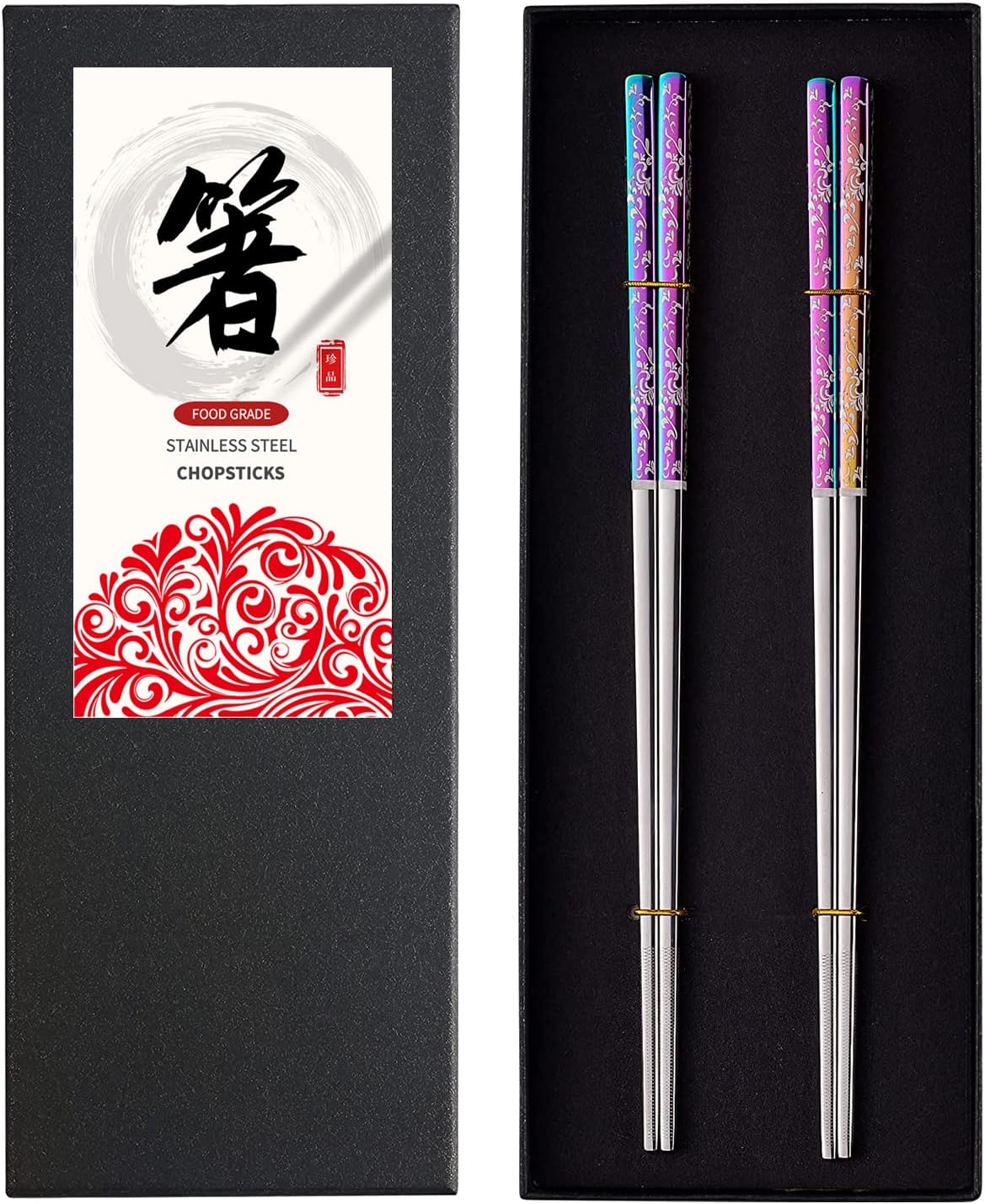 YOZOTI Stainless Steel Chopsticks, Silver Reusable Chopsticks, 5 Pairs Dishwasher Safe Metal Chopsticks, Easy to Use, Square Lightweight Chop Sticks, Gift Set (Silver)