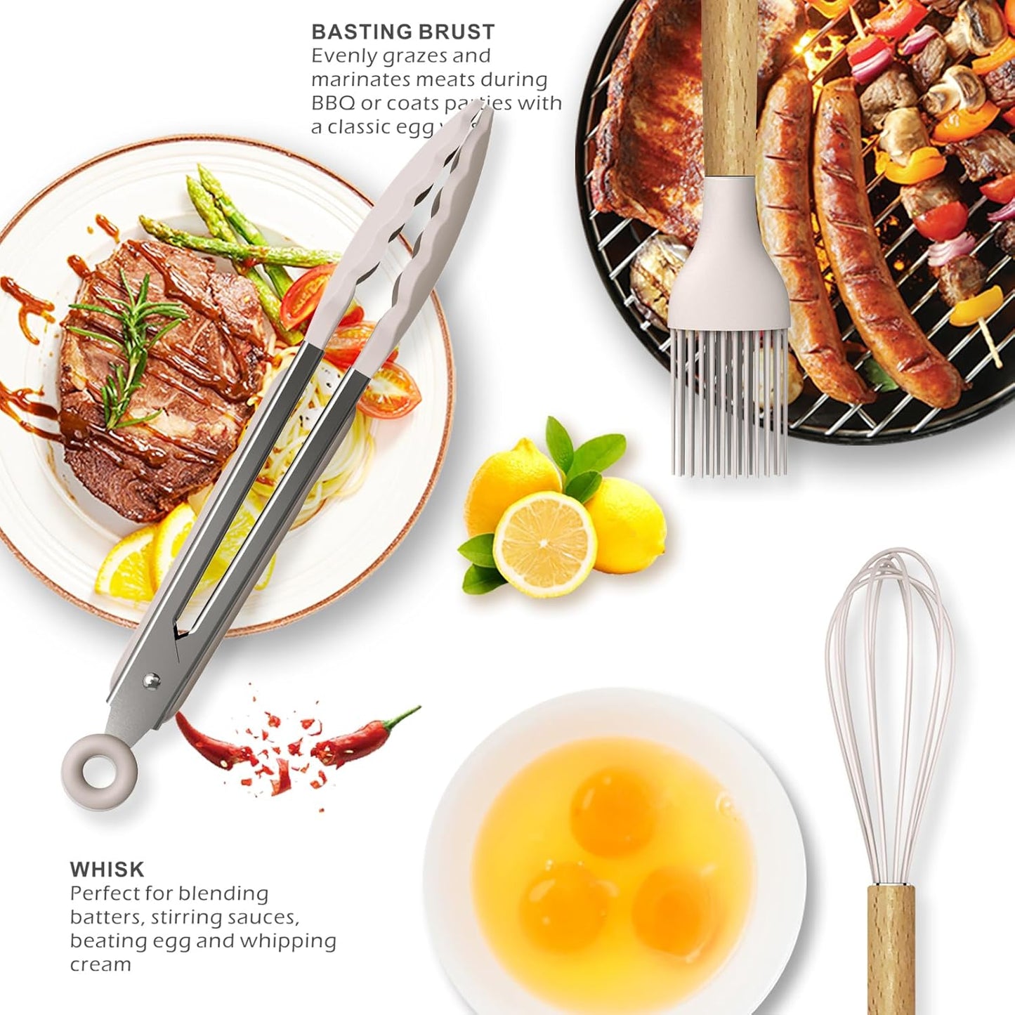 14-Piece Silicone Kitchen Utensil Set with Wooden Handles