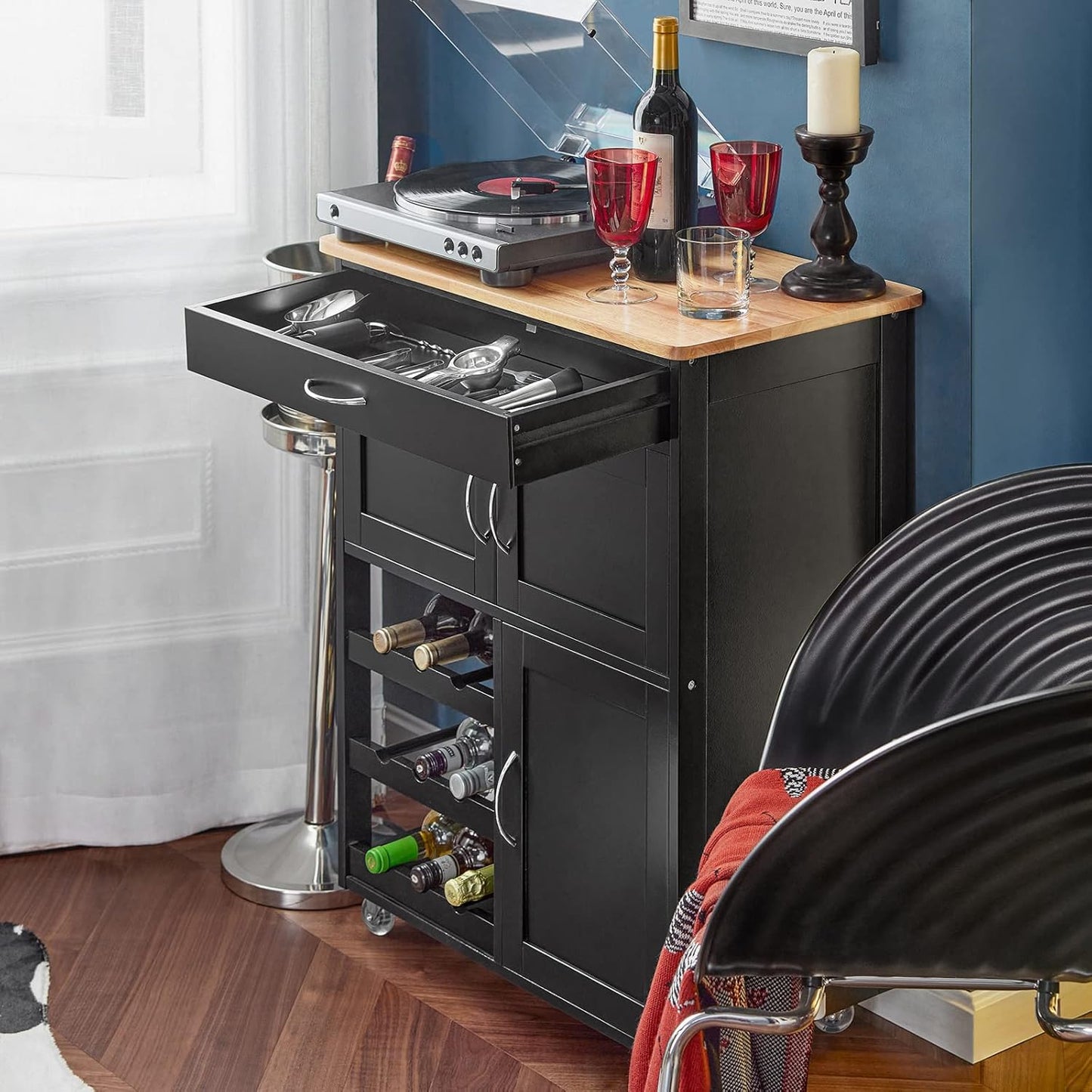 Kitchen Trolley with Wine Rack | Portable Kitchen Island Cart