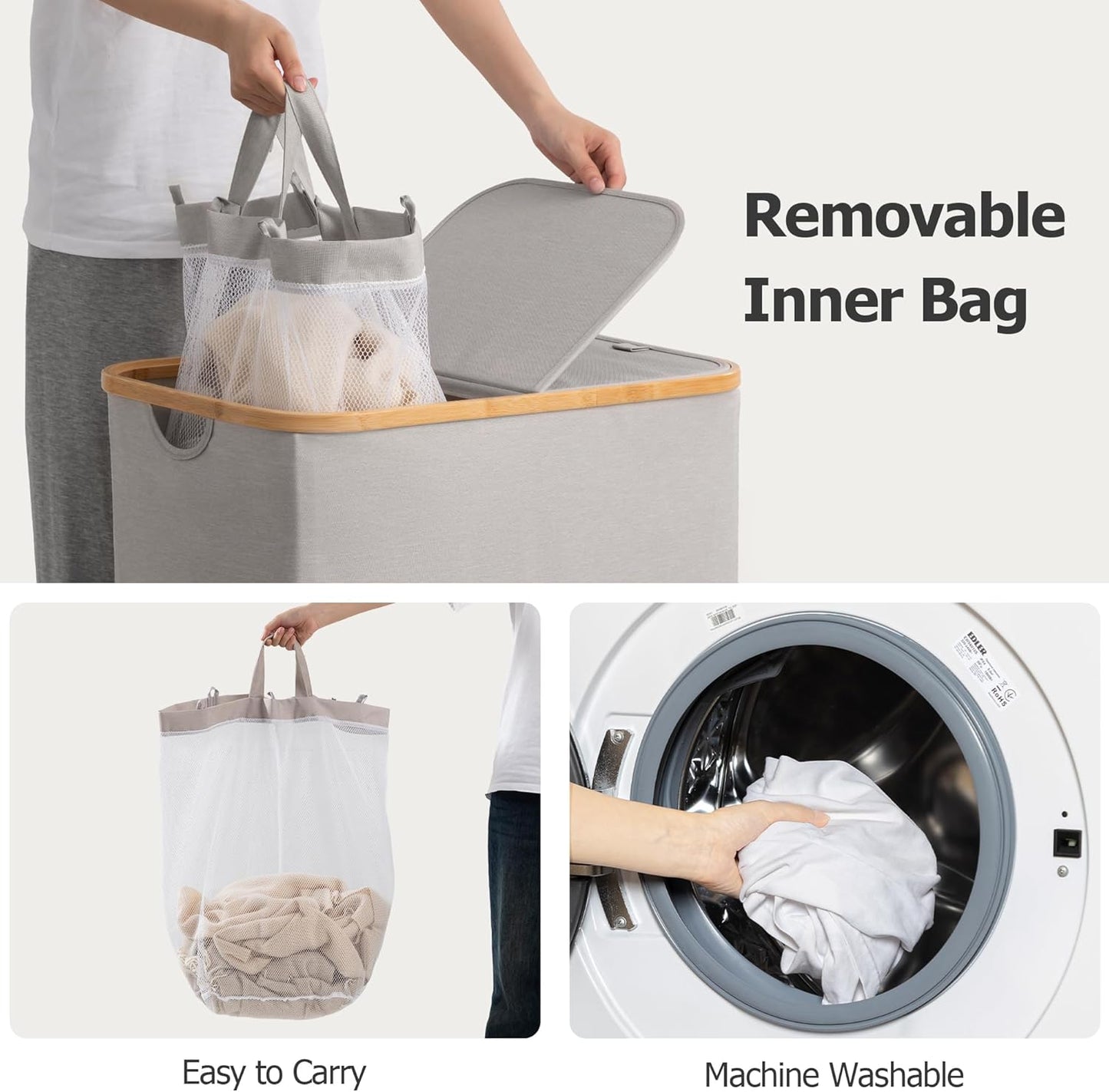 Large Double Hamper | Storage Basket with Lid & Removable Bags