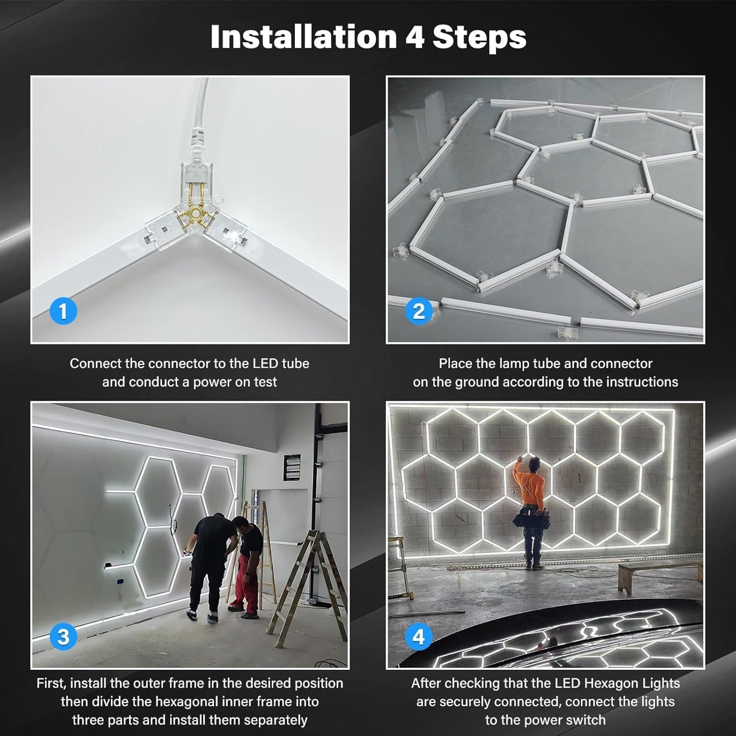 TONGLIN Hexagon Garage Light, 14 Grids 680W 81600 Lumens Hexagon Led Garage Light with Rectangle Frame 6500K for Garage, Basement, Warehouse, Auto Beauty Shop, Car Detailing Shop