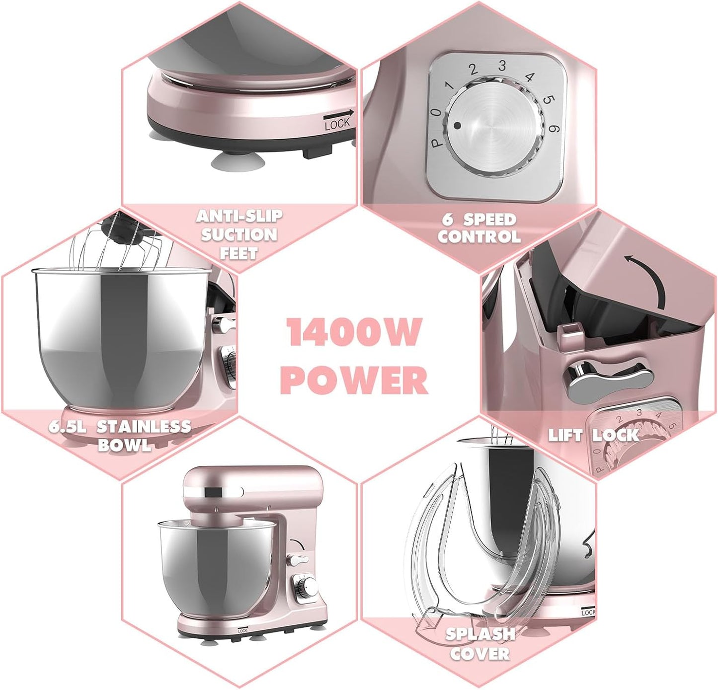 1400W Stand Mixer | 6.5L Electric Food Mixer for Baking