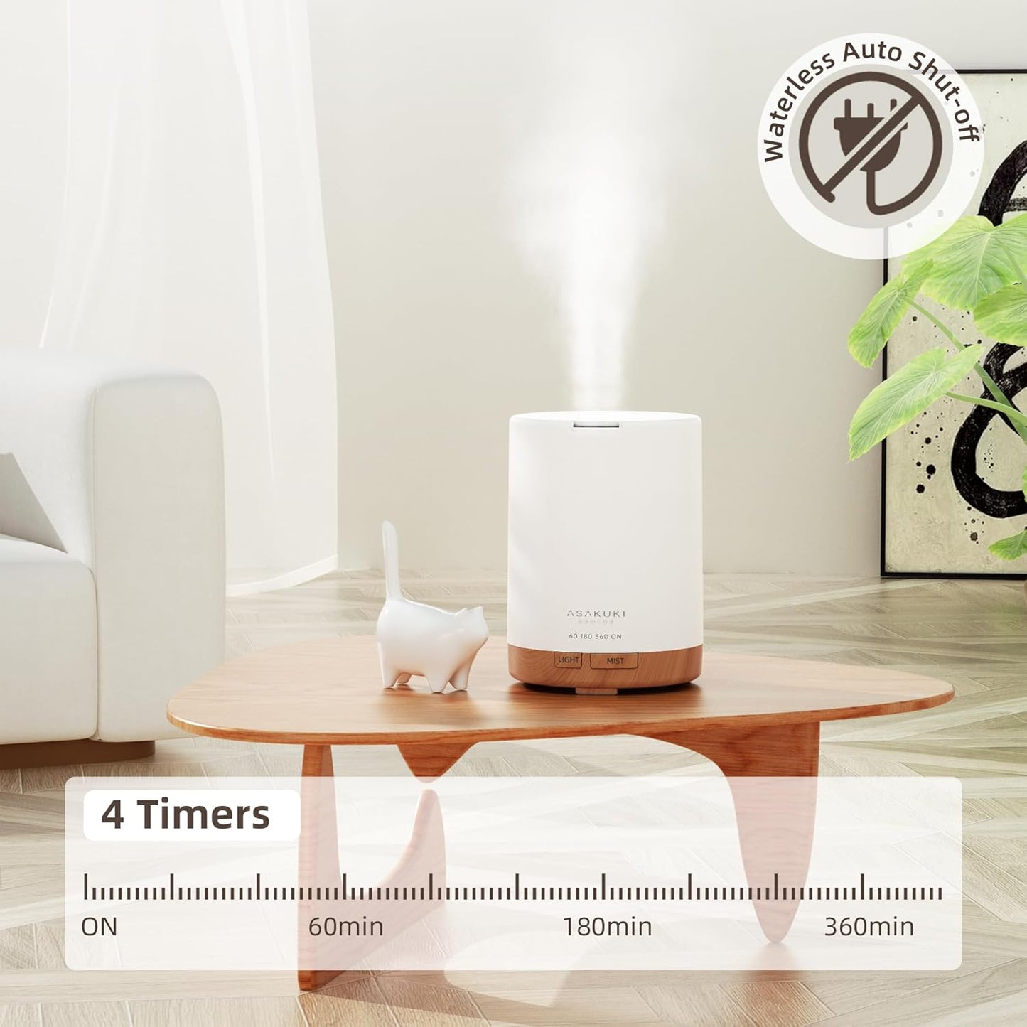 ASAKUKI 300ML Essential Oil Diffuser, Quiet 5-in-1 Premium Aromatherapy Humidifier, Natural Home Fragrance Aroma Vaporizer with 7 LED Color Changing Light and Auto-Off Safety Switch