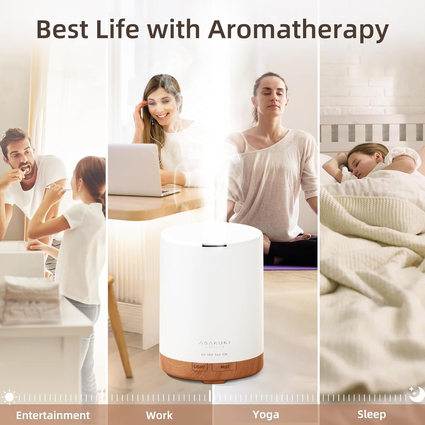 ASAKUKI 300ML Essential Oil Diffuser, Quiet 5-in-1 Premium Aromatherapy Humidifier, Natural Home Fragrance Aroma Vaporizer with 7 LED Color Changing Light and Auto-Off Safety Switch