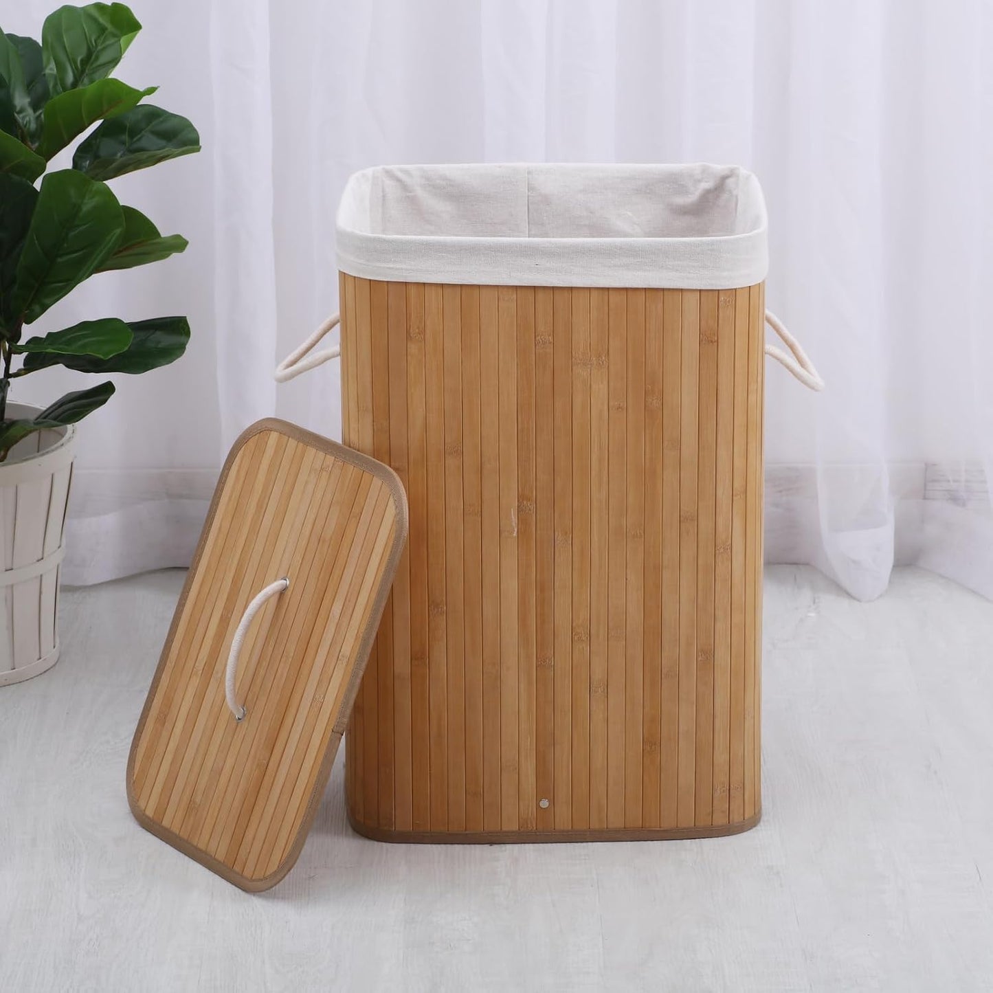 Bamboo Laundry Hamper | Rectangular Laundry Basket | Foldable Storage