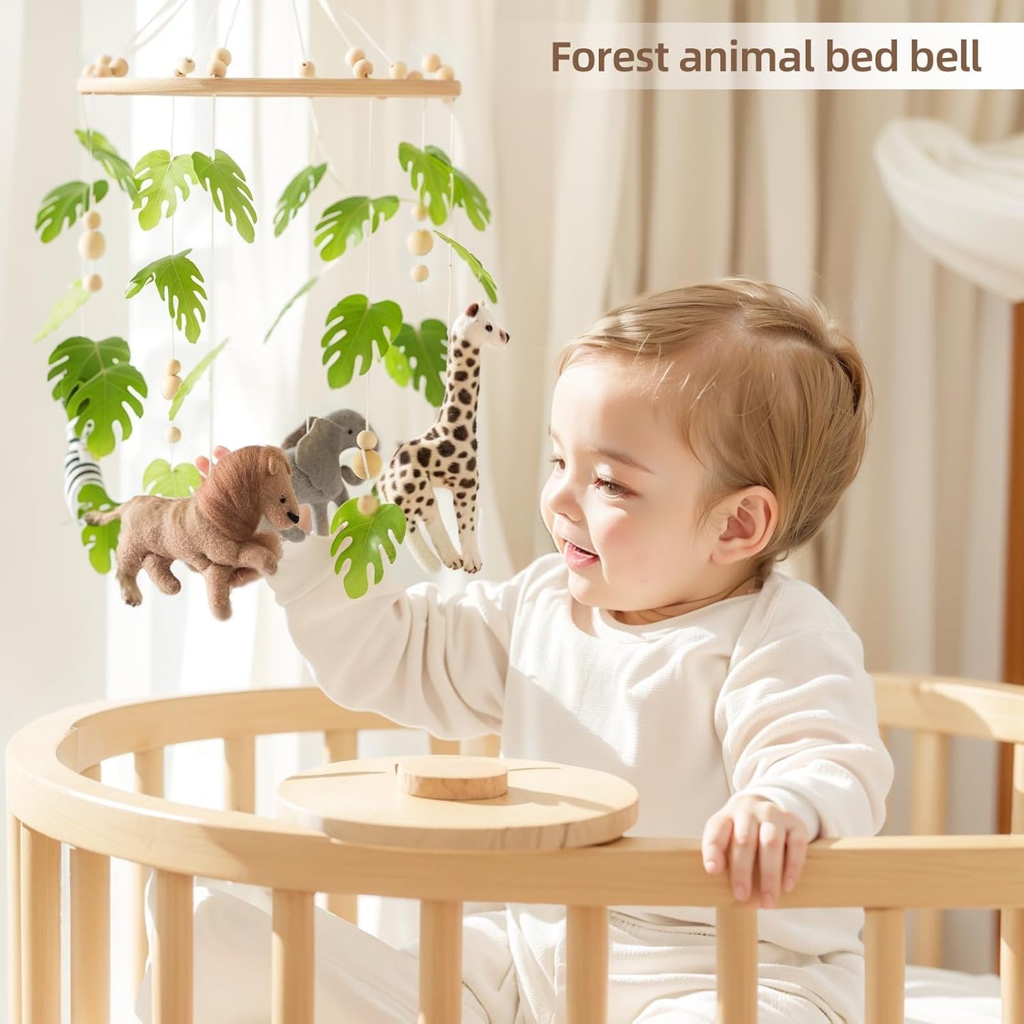 Beechwood Crib Mobile Holder - 360° Rotate, Adjustable Arm - Natural Wood, Minimalist - For Cribs No Side Rails - Baby Nursery Decor