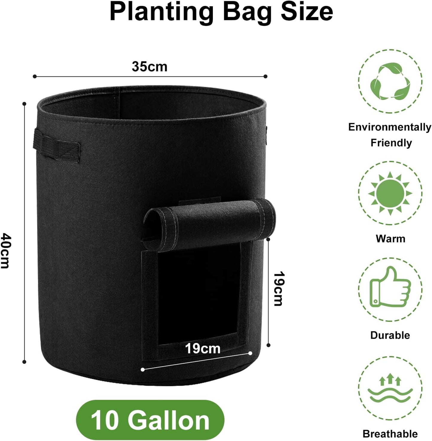 Durable Felt Grow Bags with Handles & Window | 38L, 6-Pack