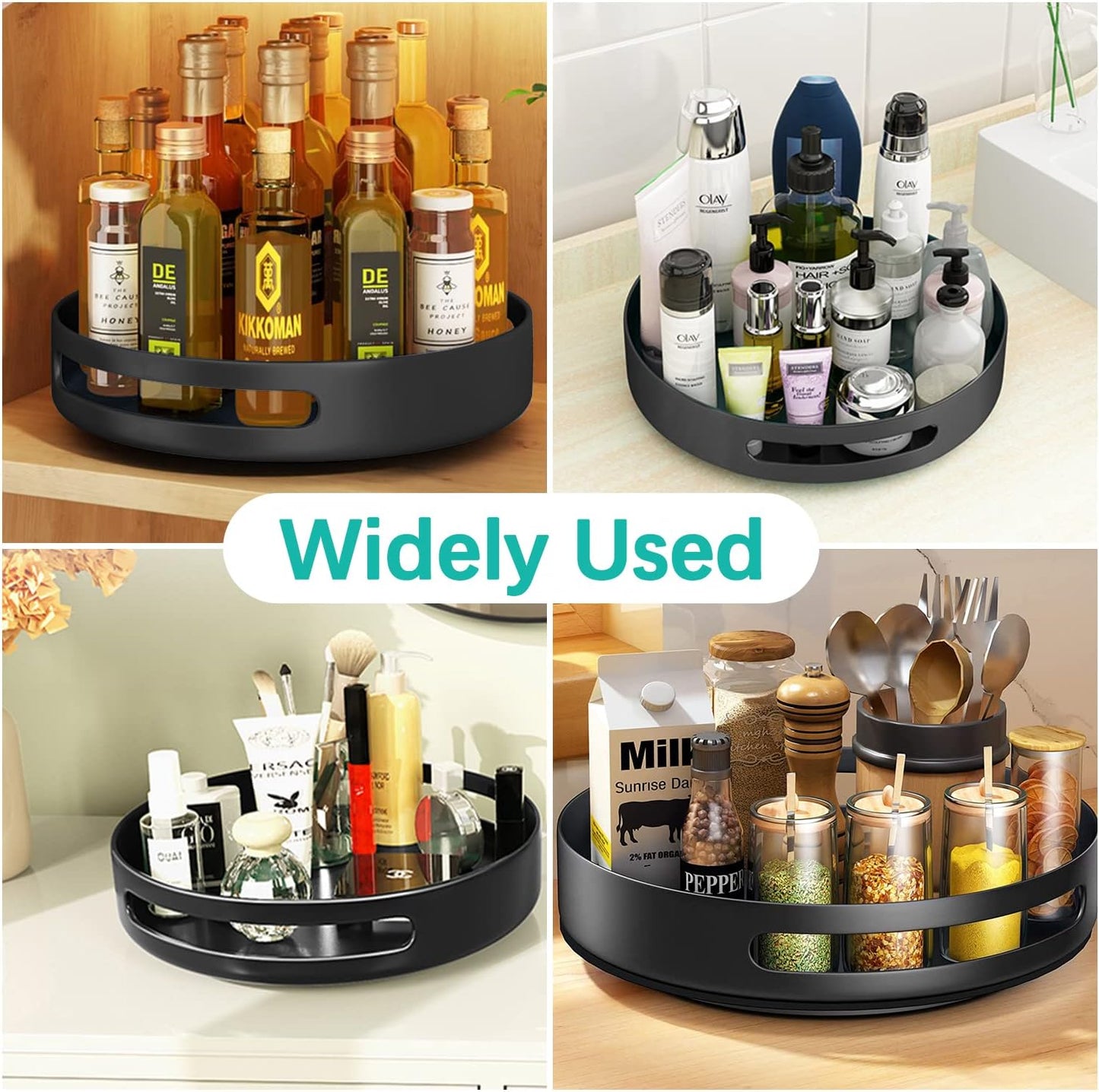Lazy Susan 25cm Carbon Steel Lazy Susan Turntable Organizer for Cabinet, Black Lazy Susan for Table, Kitchen Corner Lazy Susan Cabinet Pantry Organizer