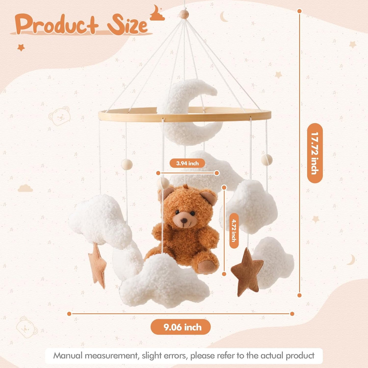 Beechwood Crib Mobile Holder - 360° Rotate, Adjustable Arm - Natural Wood, Minimalist - For Cribs No Side Rails - Baby Nursery Decor