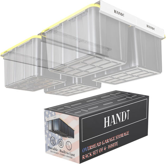 HANDT Overhead Garage Storage Rack, Garage Ceiling Storage Racks, Garage Storage Bin Organization System, Heavy Duty Metal Overhead Bin Rack For Container, Supports Most Storage Bins, 4 Sets Black