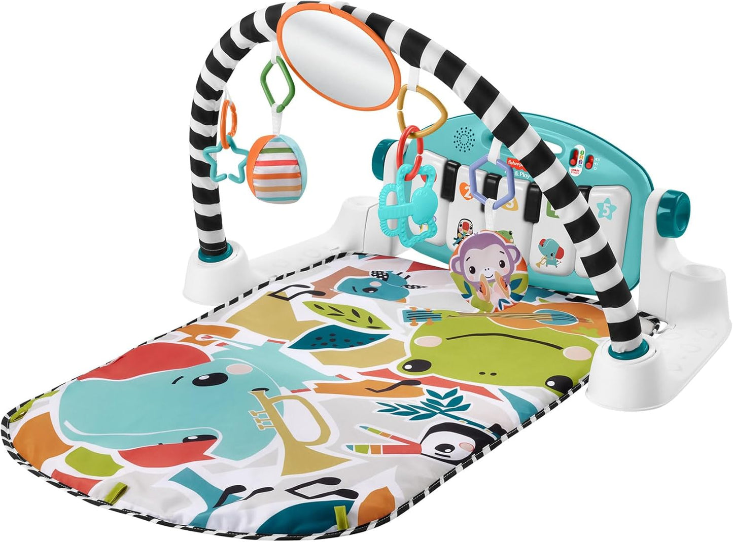 Fisher-Price Baby Activity Mat Glow and Grow Kick & Play Piano Gym, Portable Musical Toy with Smart Stages Learning, Ages 0+ Months, Blue, Queens English Version