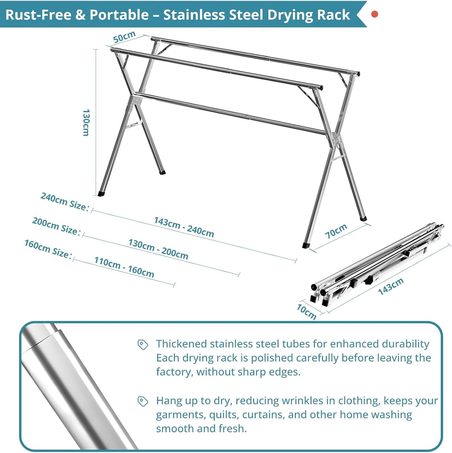 Heavy-Duty Collapsible Clothes Drying Rack | Extendable Stainless Steel