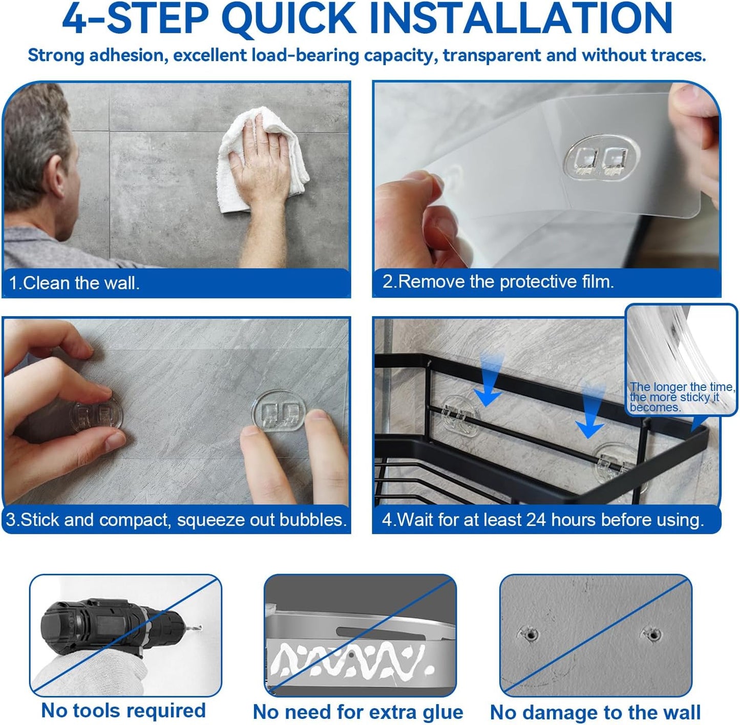 Self-Adhesive Bathroom Corner Shelf - Drill-Free Shower Caddy