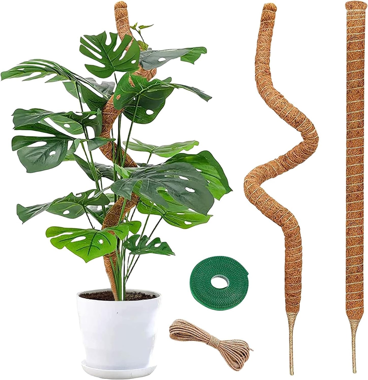 Monaeco Plants Moss Pole Support, 2PCS 120cm Bendable Vines Stakes, Flexible Ferns Climber Post, Customizable Coco Coir Rod Seedling Uphold for Monstera, Platycerium & Philodendrons Growth (120CM)