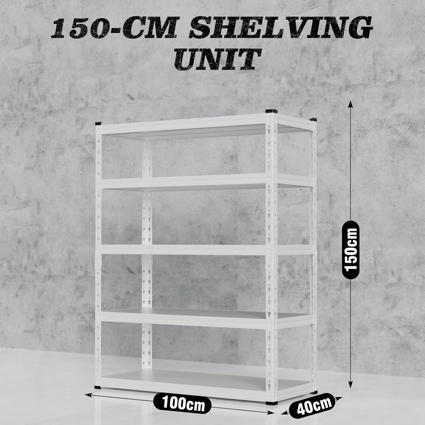5 Tier Storage Shelves Metal Garage Shelving Unit for System Racks Storage Basement Storage Shelf Garage Storage Rack H150cm*W100cm* D40cm (Black)