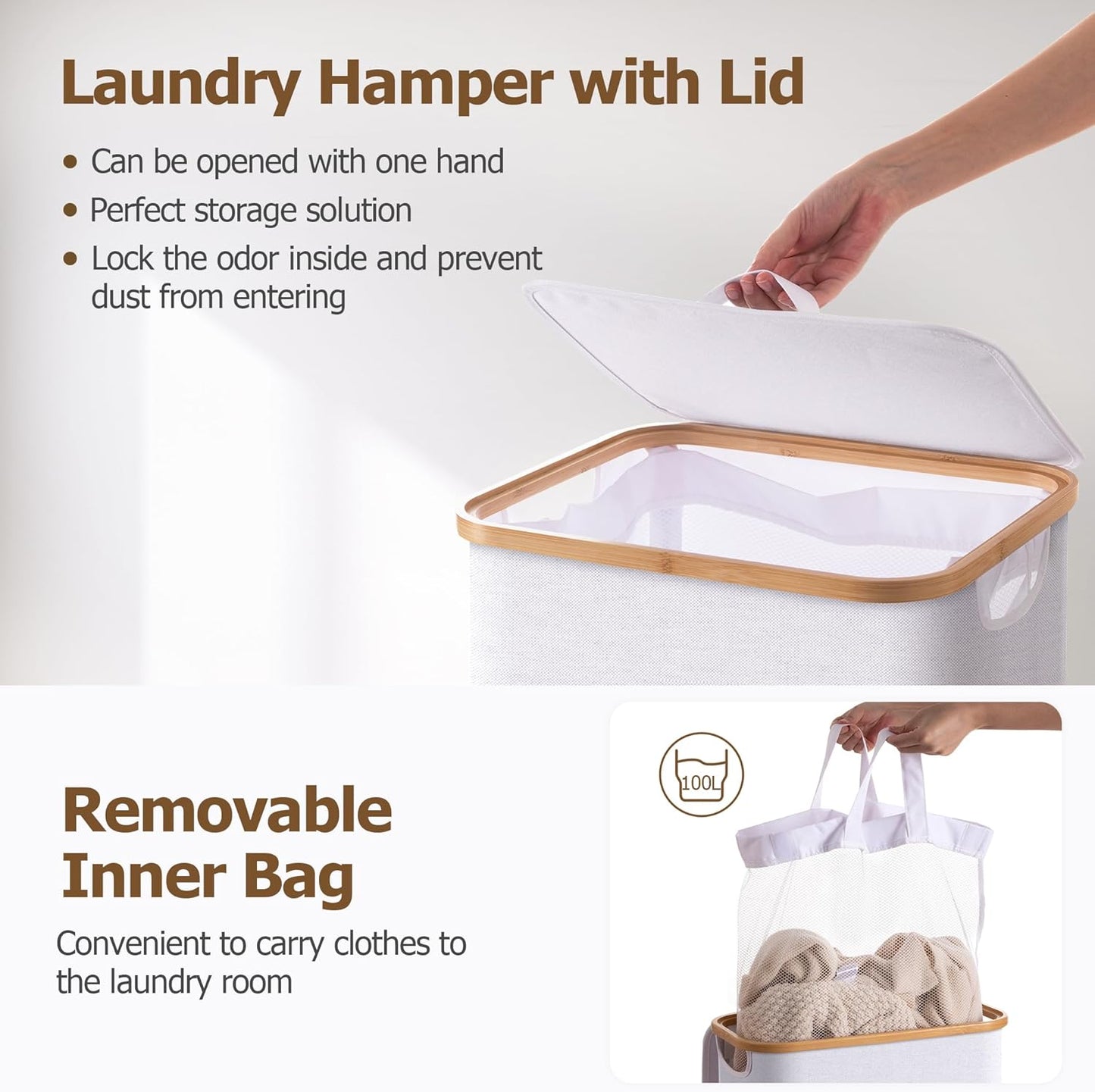 Large Double Hamper | Storage Basket with Lid & Removable Bags