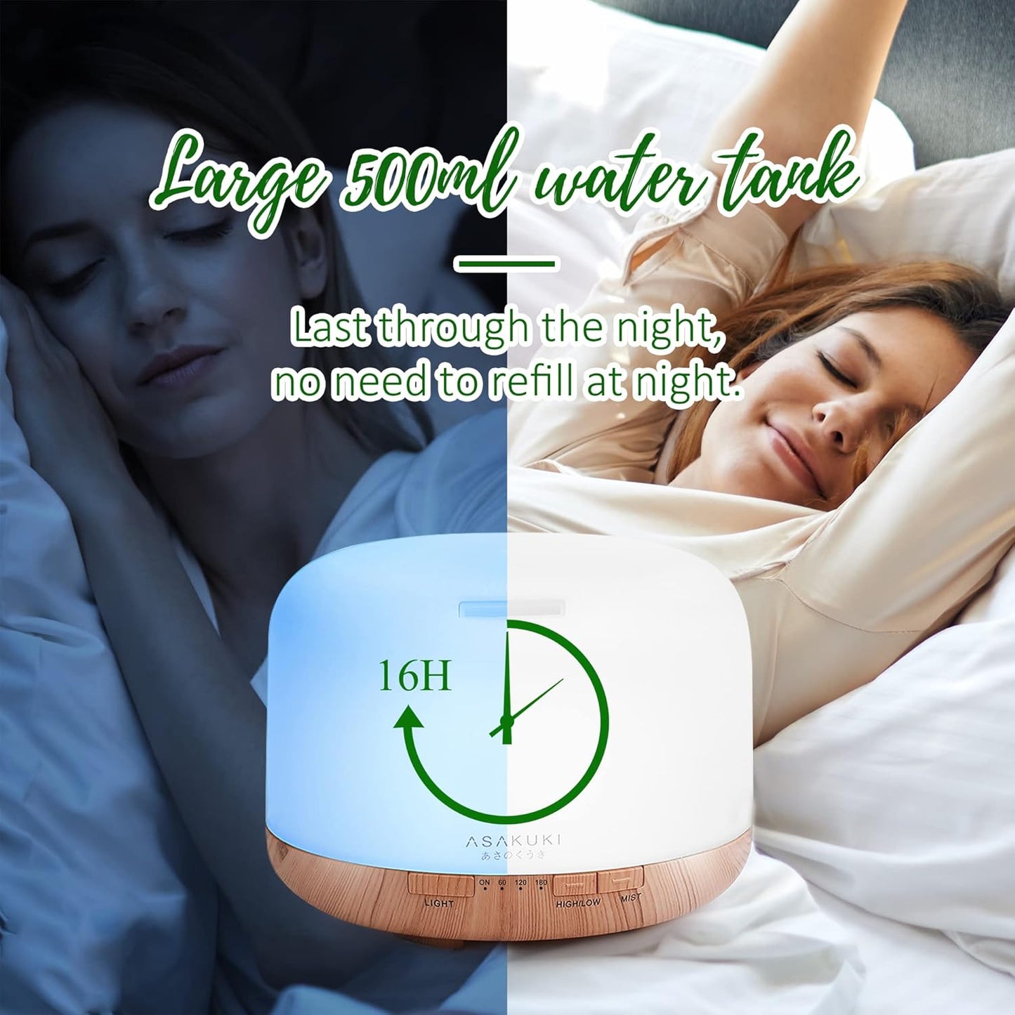 ASAKUKI 500ml Essential Oil Diffuser, 5 in 1 Ultrasonic Aromatherapy Fragrant Oil Diffusers, Vaporizer Humidifier with Remote Control, Timer, Auto-Off Safety Switch, 7 LED Light Colors