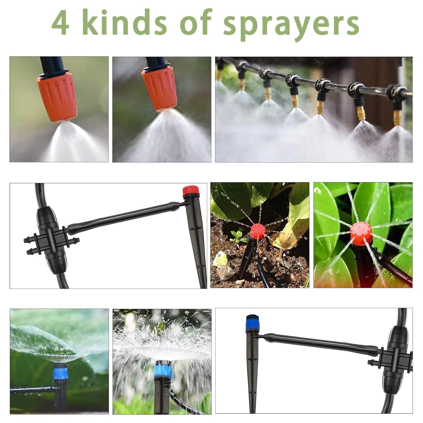 Tivddikun Drip Irrigation Kit, 360° Bendable Watering System with 49FT/15M Drip Irrigation Hose, 20 T-joints, 15 Adjustable Brass Misting Nozzles, 10 Fixed Stems, Anti-blocked Universal Faucet Adapter