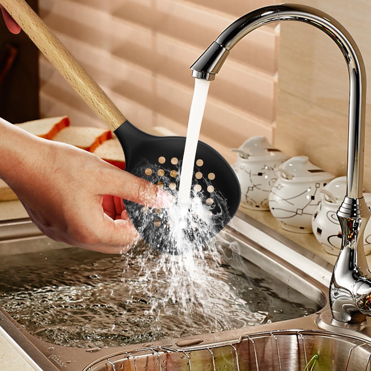14-Piece Silicone Kitchen Utensil Set with Wooden Handles