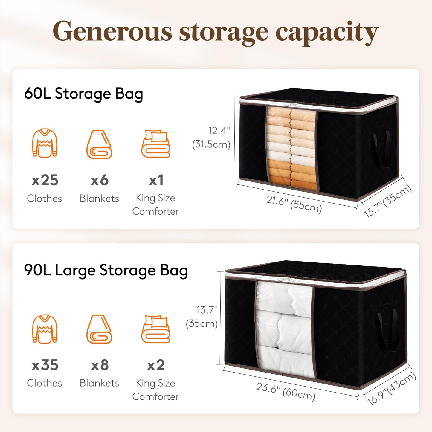 6-Pack Clothes Storage Bags | Reinforced Handles & Sturdy Zippers | Closet Organizer