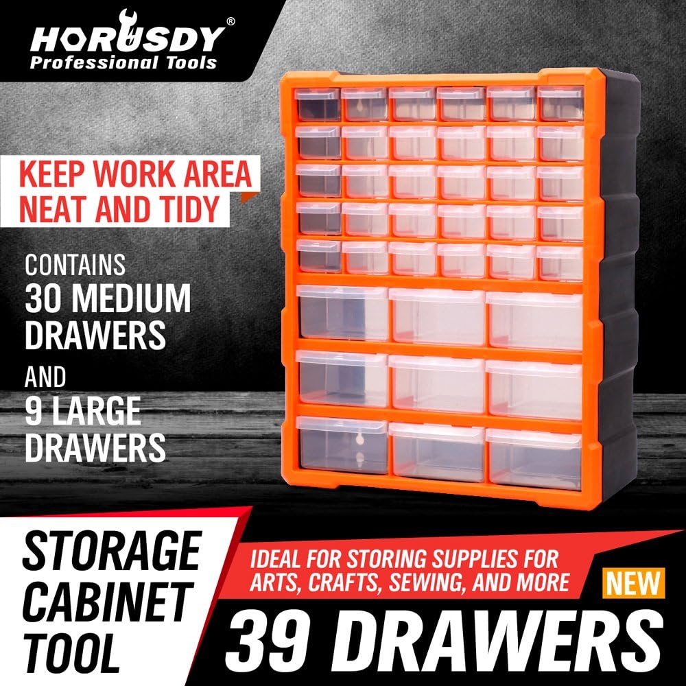 HORUSDY 39-Drawers Storage Cabinet Tool Box, Wall Mount Parts Storage Bin Chest Case Plastic Organiser Toolbox with Divider In Each Drawer