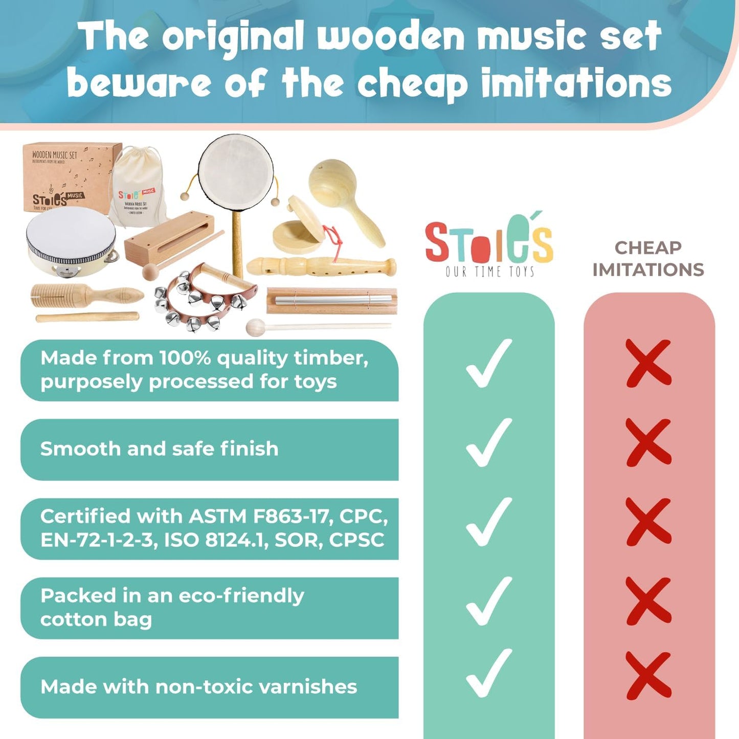 Stoie's Wooden Musical Instruments for Toddlers 1-3, Montessori Music Toys for 1 Year Old, with Xylophone, Tambourine and Maracas, Educational Development and Creativity, Baby Musical Instruments