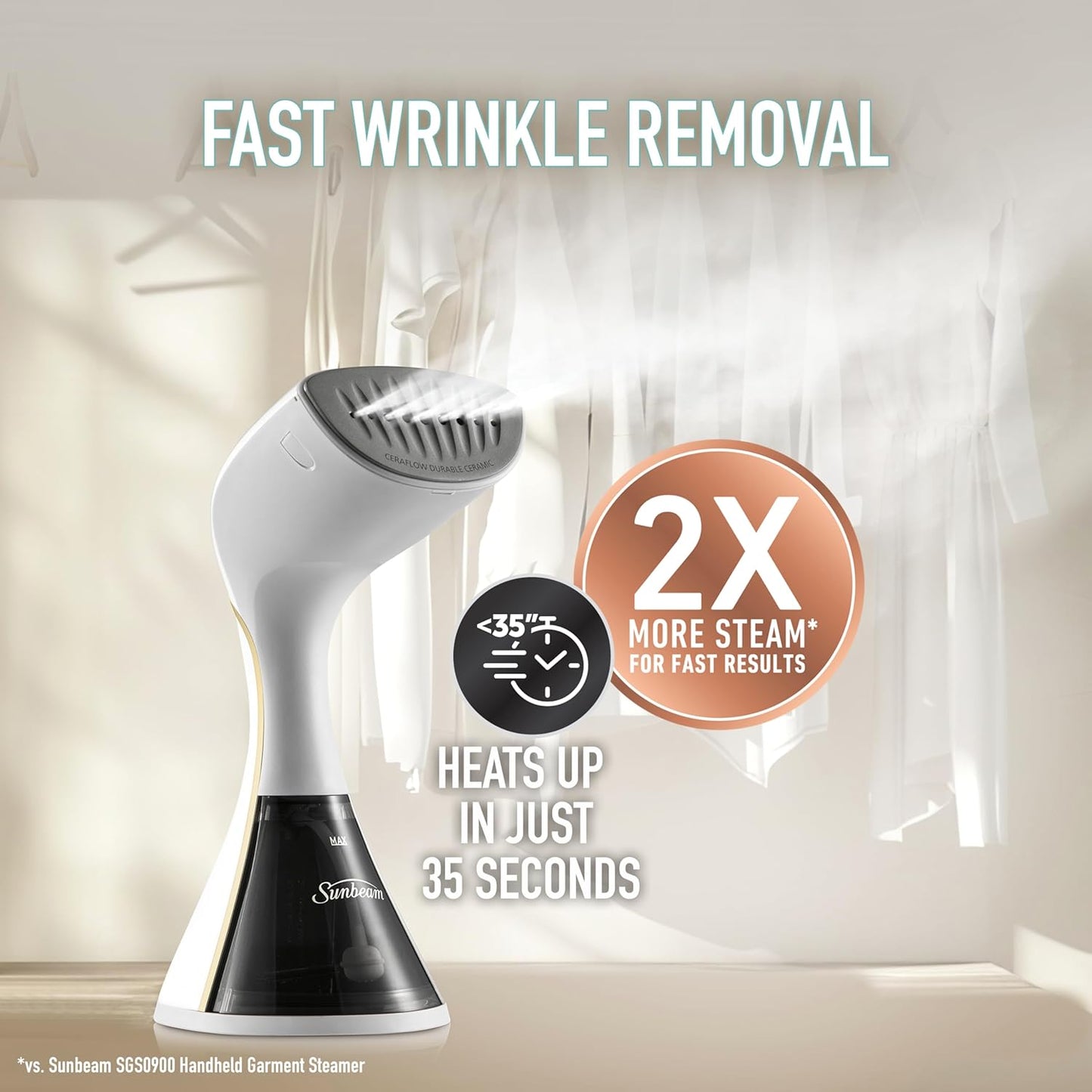 Sunbeam Power Steam Handheld Garment Steamer | Fast Wrinkle Remover