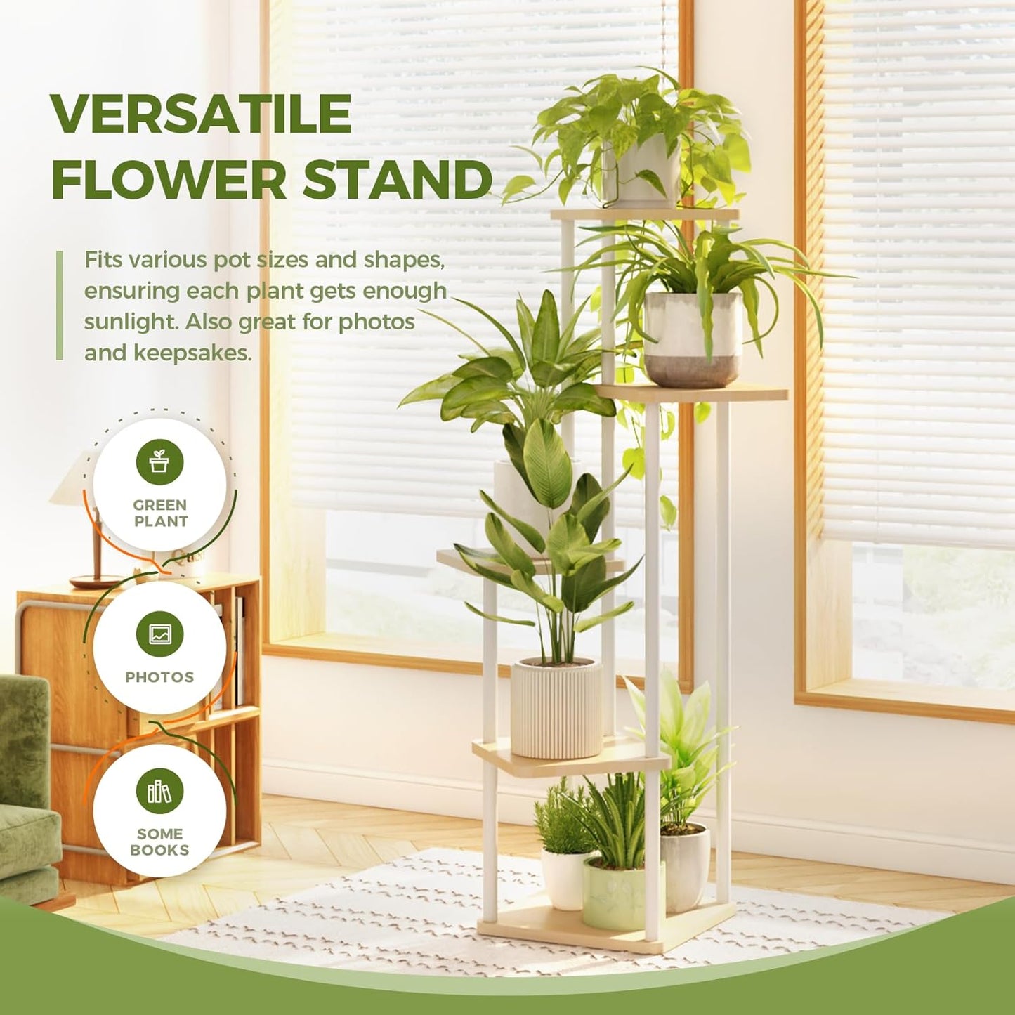 Tall Tiered Indoor Plant Stand | Corner Shelf