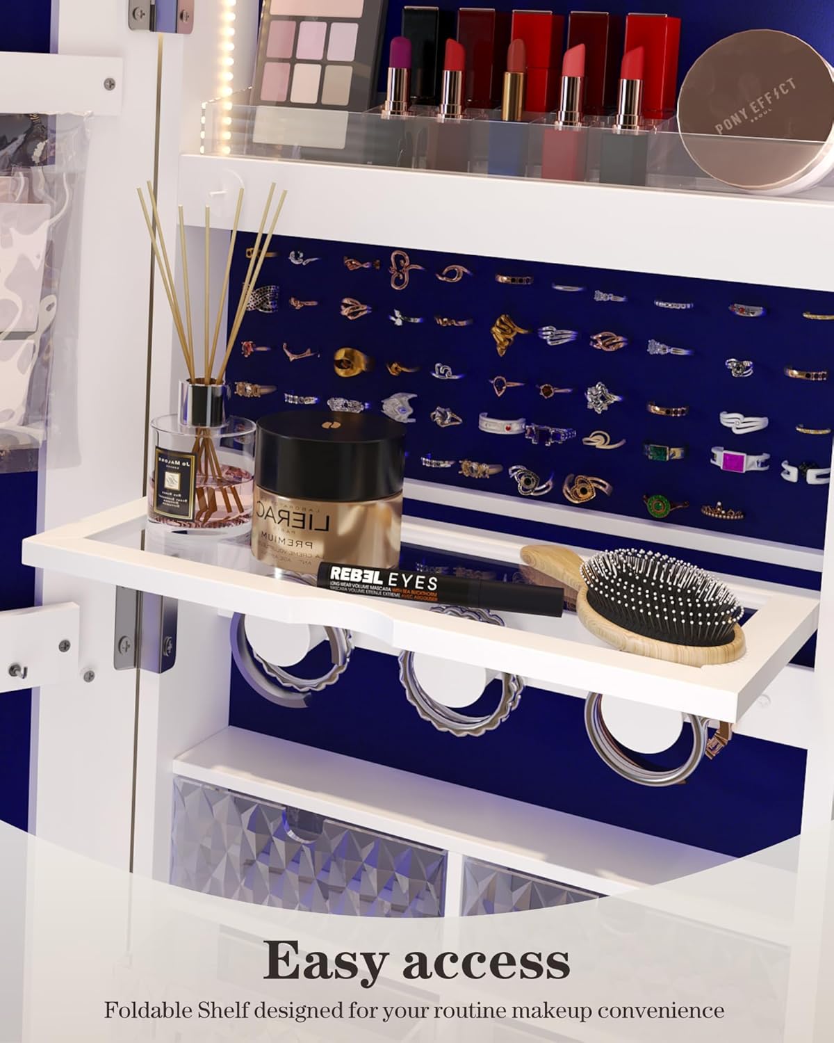Freestanding Full-Length Mirror Jewelry Cabinet – 3-in-1 Organizer with LED Lights, Shelves & Lockable Design