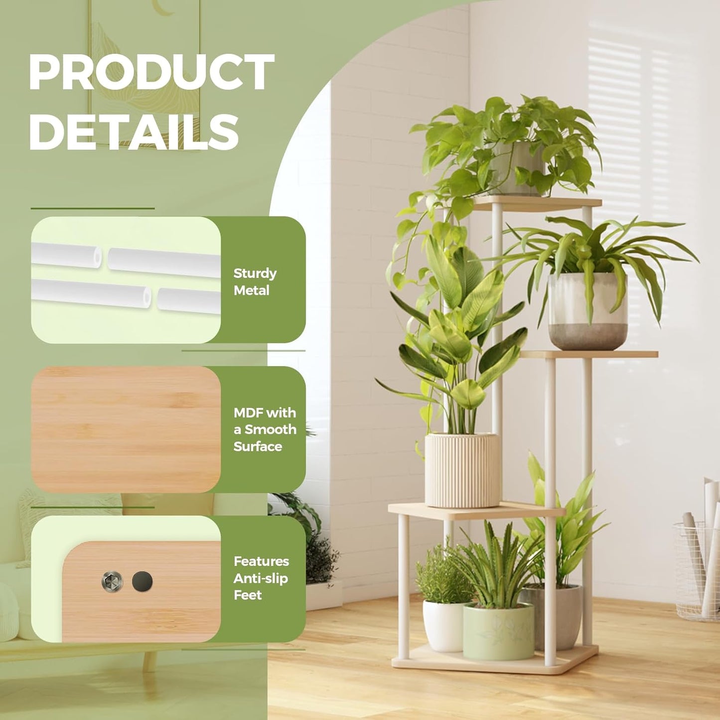 Tall Tiered Indoor Plant Stand | Corner Shelf