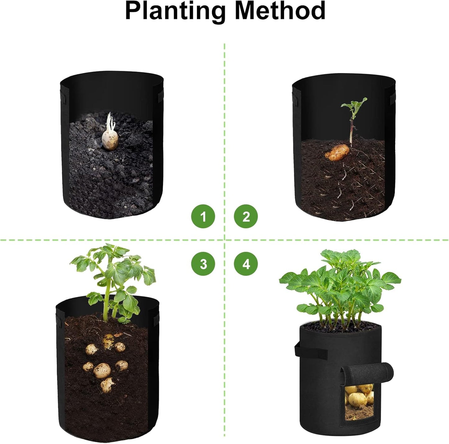Durable Felt Grow Bags with Handles & Window | 38L, 6-Pack