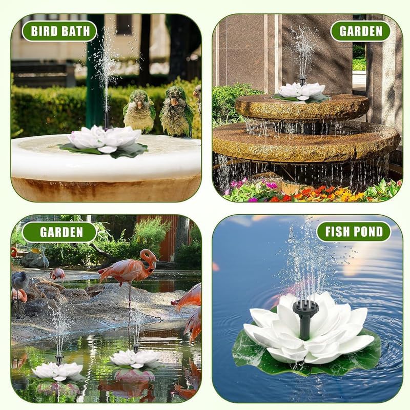 Solar Fountain,Square Solar Water Fountain with 6 Nozzle,1.2W Bird Bath Solar Water Pump with Extended - Length,Submersible Pump for Pond, Pool, Garden, Fish Tank