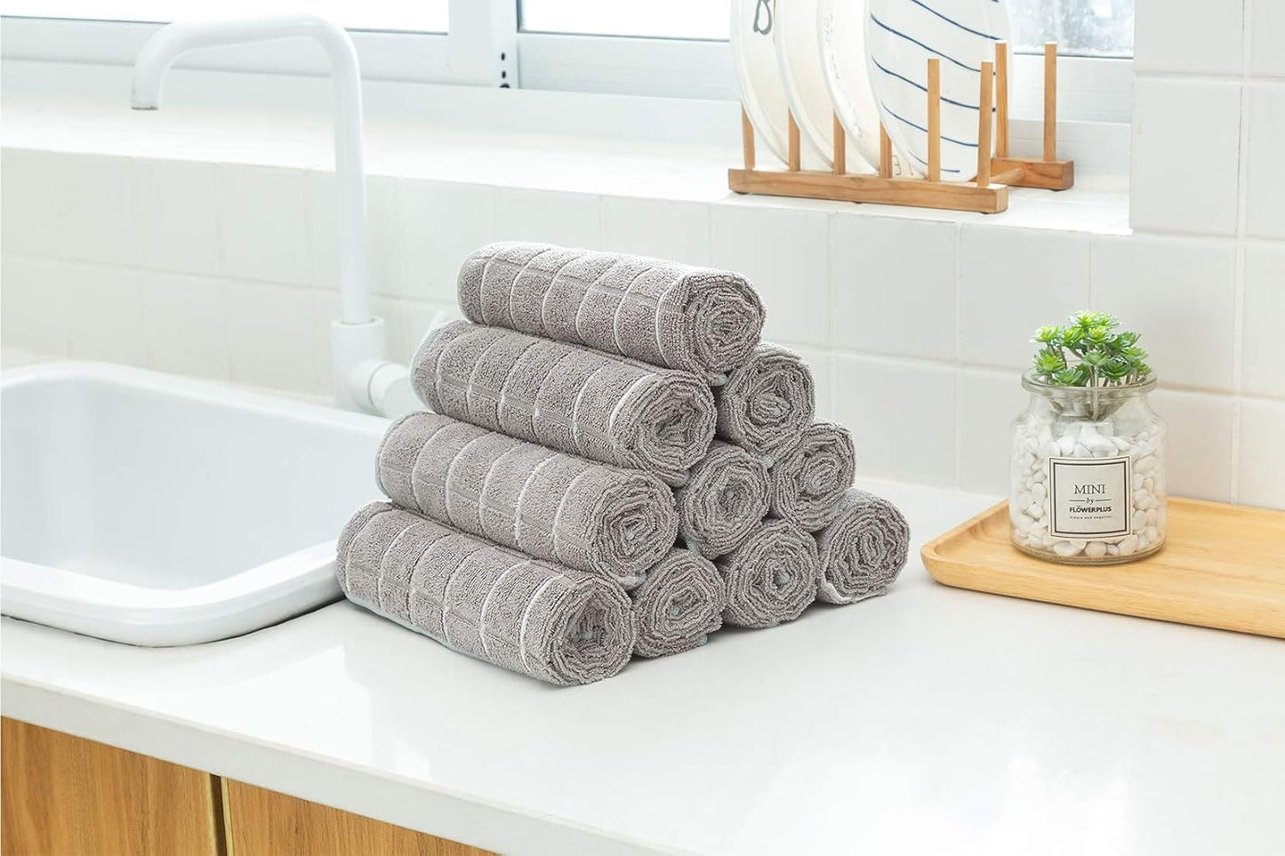 Microfiber Kitchen Towels Set of 8 | Super Absorbent Dish Cloths