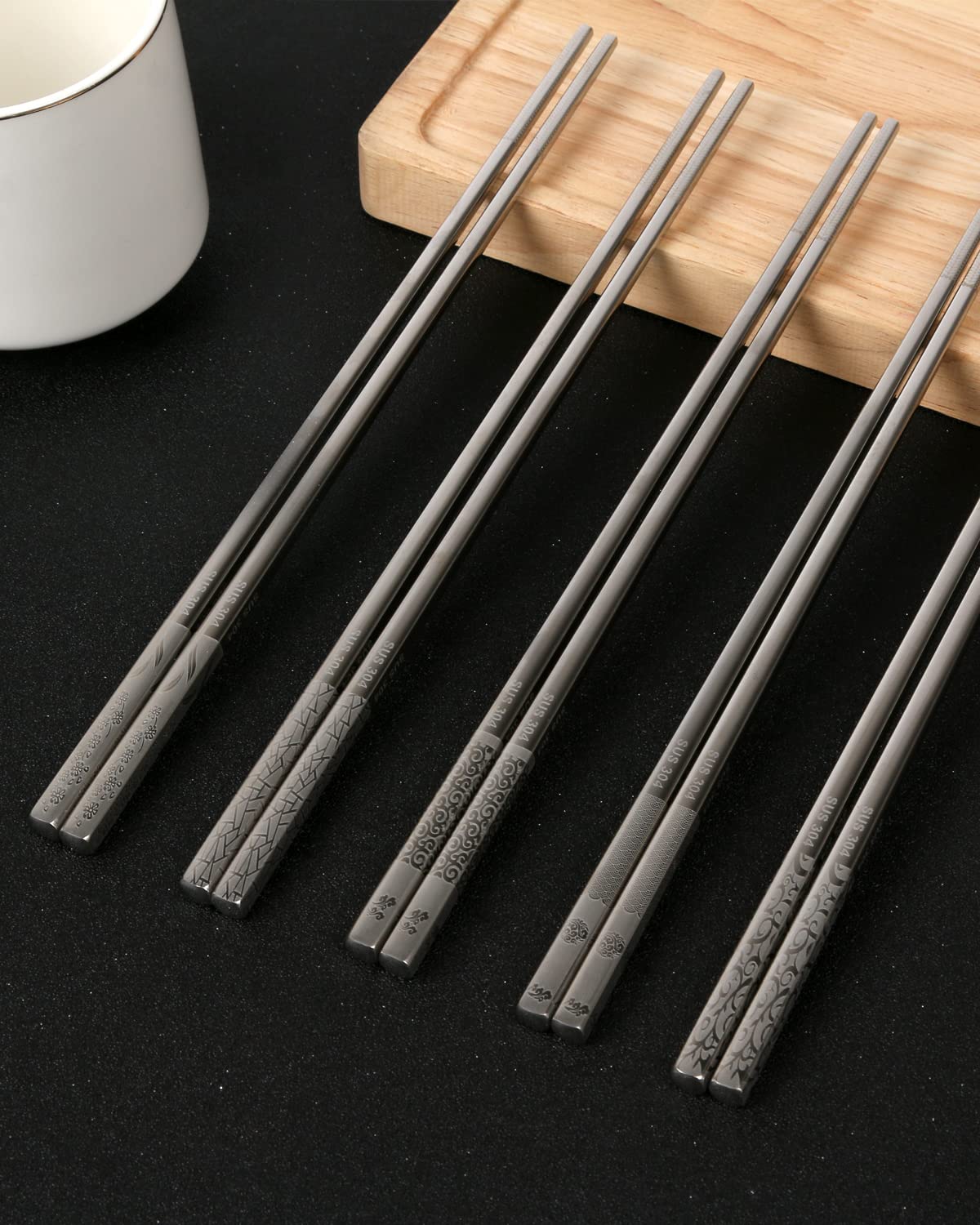 YOZOTI Stainless Steel Chopsticks, Silver Reusable Chopsticks, 5 Pairs Dishwasher Safe Metal Chopsticks, Easy to Use, Square Lightweight Chop Sticks, Gift Set (Silver)