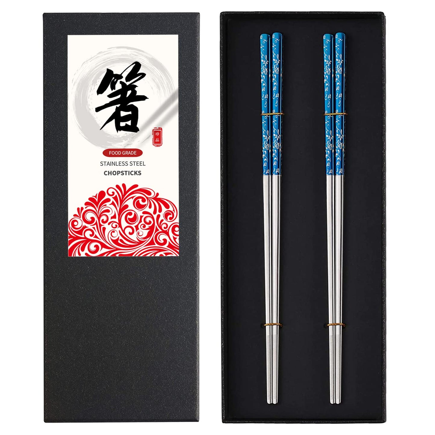 YOZOTI Stainless Steel Chopsticks, Silver Reusable Chopsticks, 5 Pairs Dishwasher Safe Metal Chopsticks, Easy to Use, Square Lightweight Chop Sticks, Gift Set (Silver)