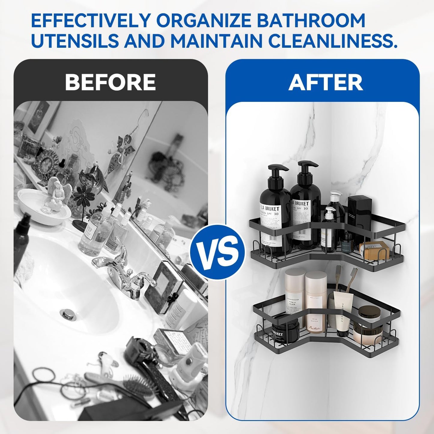 Self-Adhesive Bathroom Corner Shelf - Drill-Free Shower Caddy