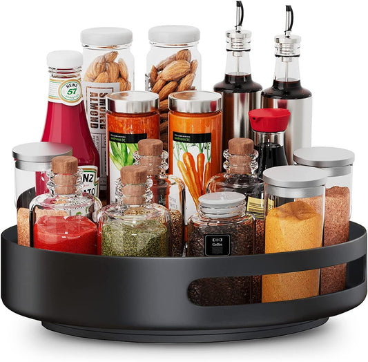 Lazy Susan 25cm Carbon Steel Lazy Susan Turntable Organizer for Cabinet, Black Lazy Susan for Table, Kitchen Corner Lazy Susan Cabinet Pantry Organizer