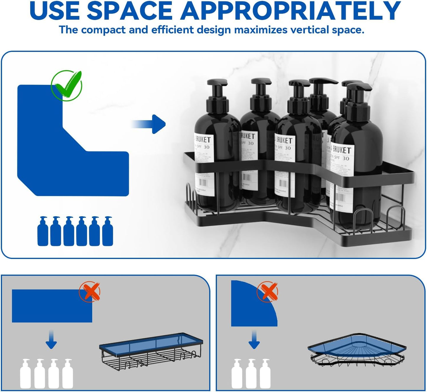 Self-Adhesive Bathroom Corner Shelf - Drill-Free Shower Caddy