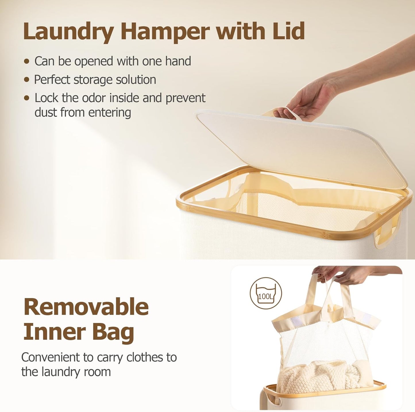 Large Double Hamper | Storage Basket with Lid & Removable Bags