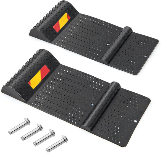 Costway Garage Car Parking Mat, 2 Pack Heavy Duty Wheel Stopper w/ 2 Mounting Method, Non-slip Surface, Self-Adhesive Tape, Reflective Strip, Garage Anti-skid Parking Mat for Most Vehicle, Black