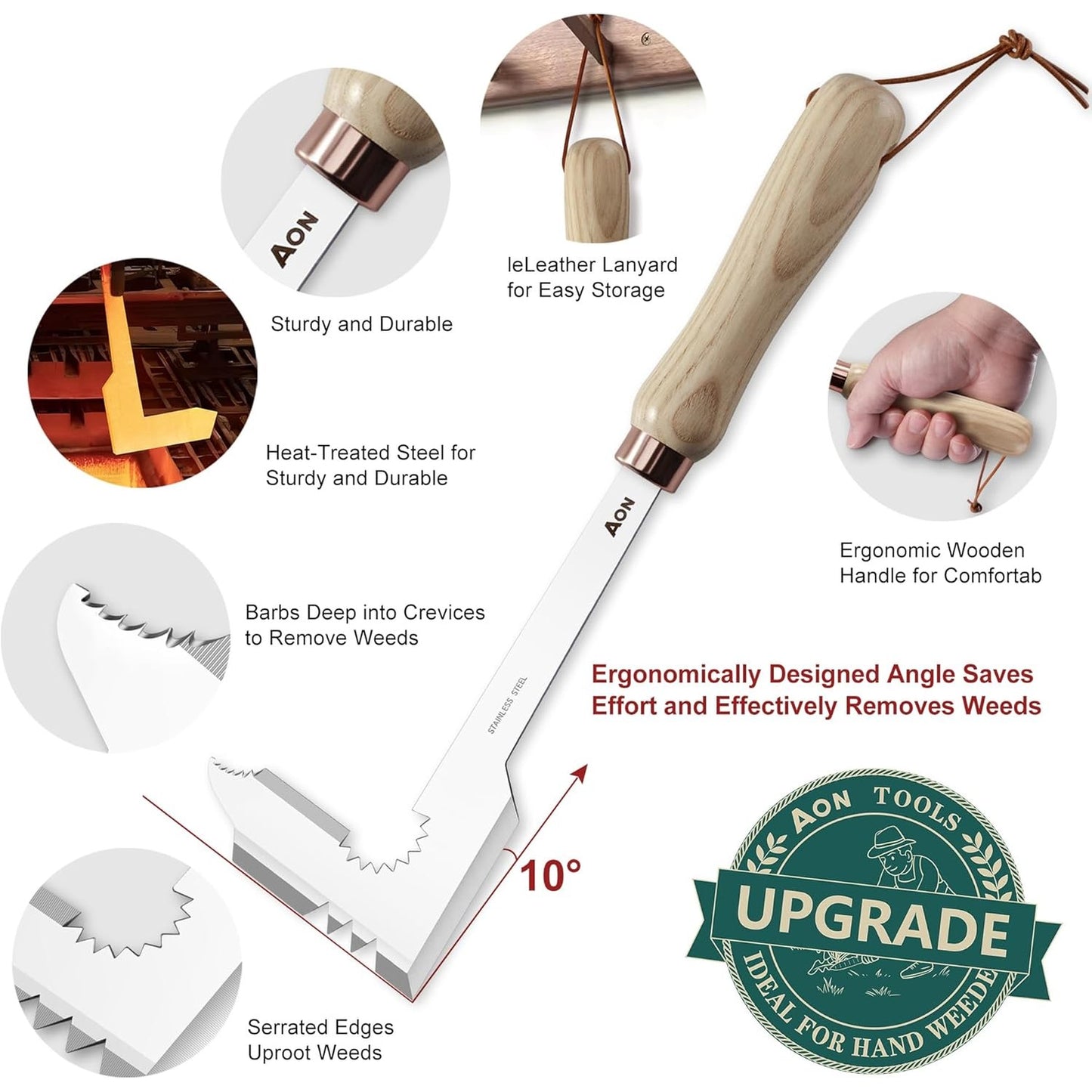 aon 2 Pack Hand Crack Weeder Puller Tool Set - Made with Heat Treated Steel and Ash Wood Ergonomic Handles, Weeding Tools Ideal for Gardens and Patio Lawns to Effectively Pull Out Weeds & Their Roots