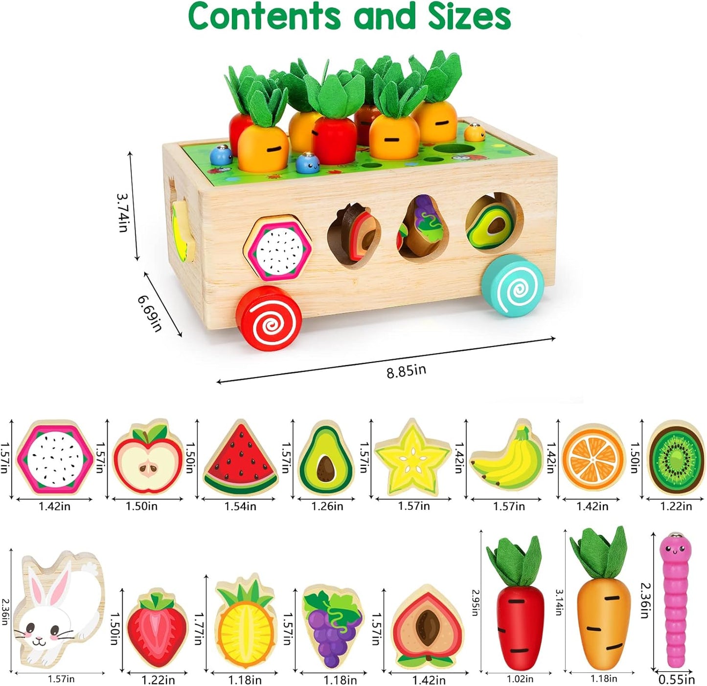BAYSING Montessori Toys for 2,3,4 Year Old Baby Boys and Girls, Carrots Harvest Game, Wooden Shape Sorting Toys for Toddlers, Kids Age 1-3, Wood Preschool Learning Fine Motor Skills Game