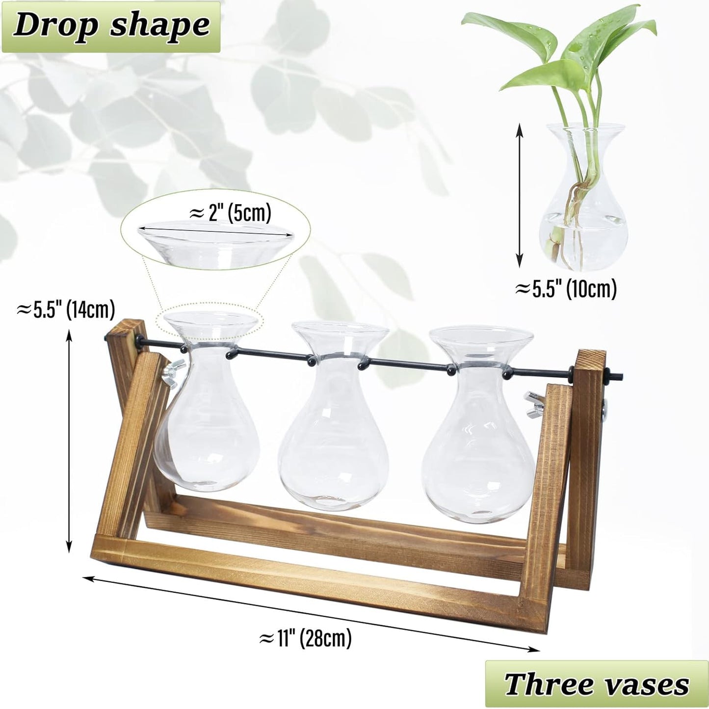 laffeya Plants Propagation Stations, Hydroponic Terrarium Kit- Desktop Glass Flower Planter 3 Glass Vase with Wood Stands for Home Office Decor, Plant Gifts for Plant Lovers (3 Bulb Vase C, Beige)