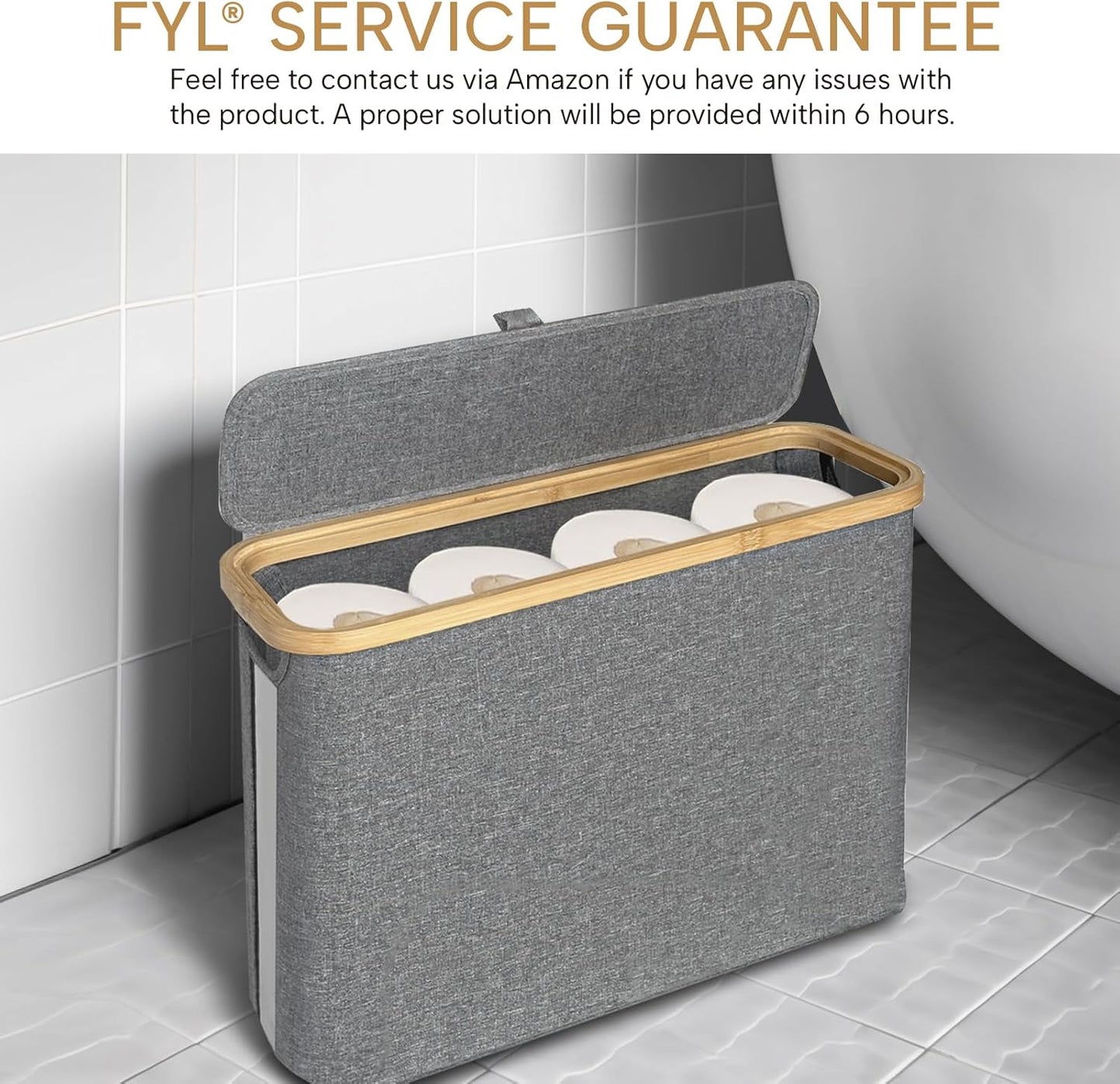 FYL Toilet Roll Storage, Toilet Paper Storage, Portable Foldable Water-Repllent Bamboo Toilet Paper 12 Rolls Holder Storage With Handle For Bathroom (White)