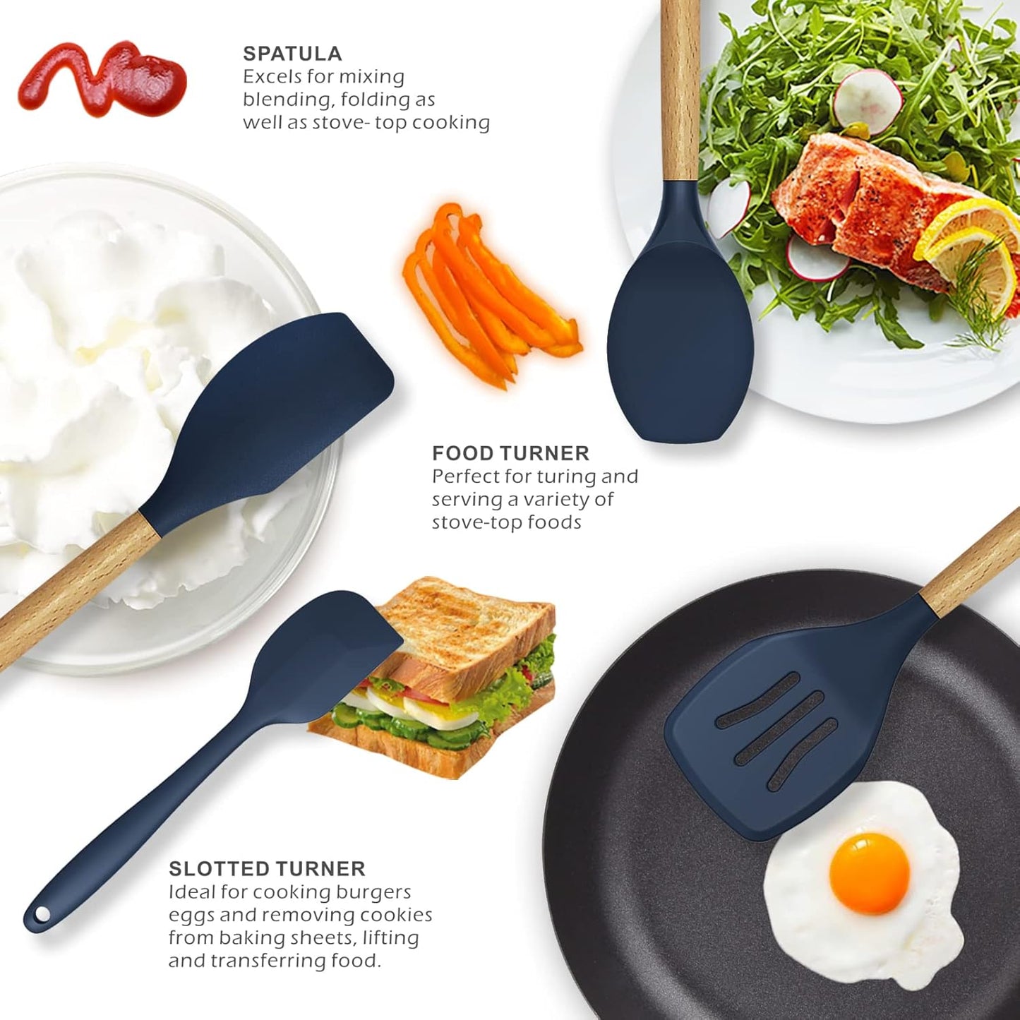 14-Piece Silicone Kitchen Utensil Set with Wooden Handles