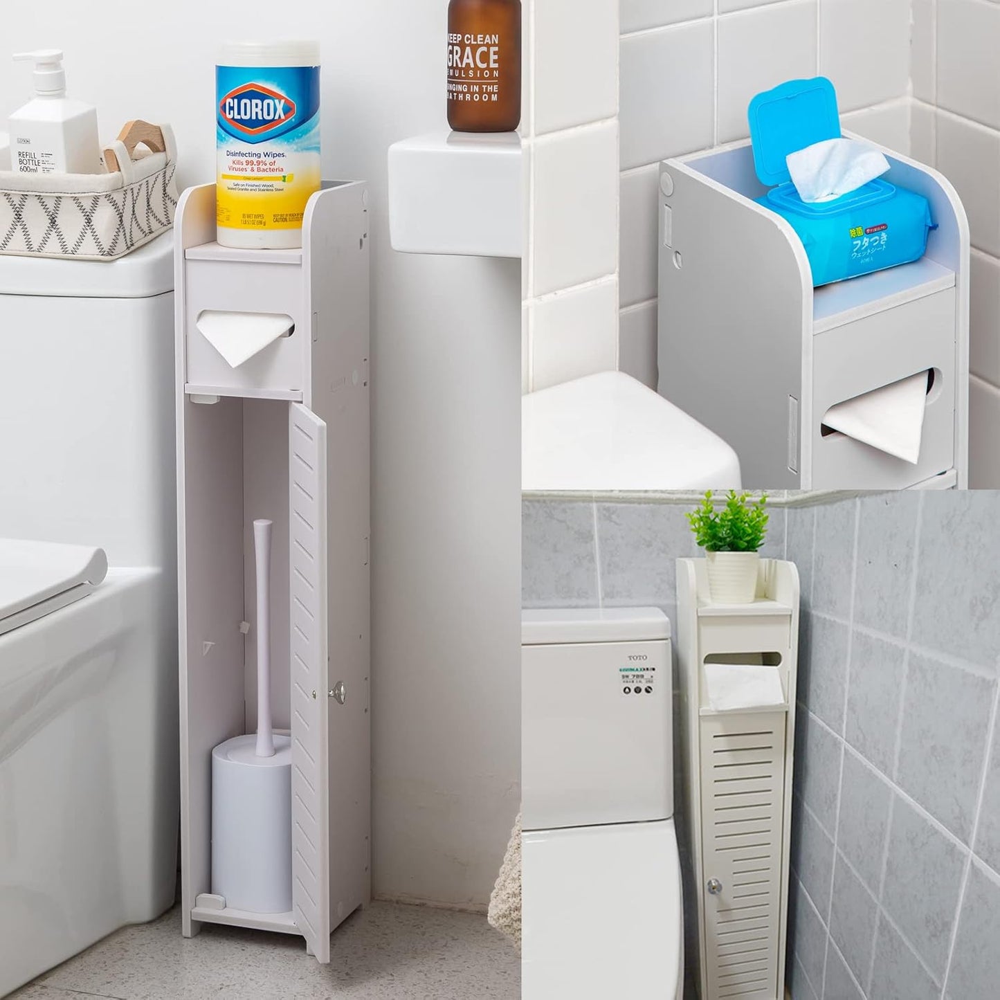 Freestanding Toilet Paper Storage with Phone Holder | Small Bathroom Organiser